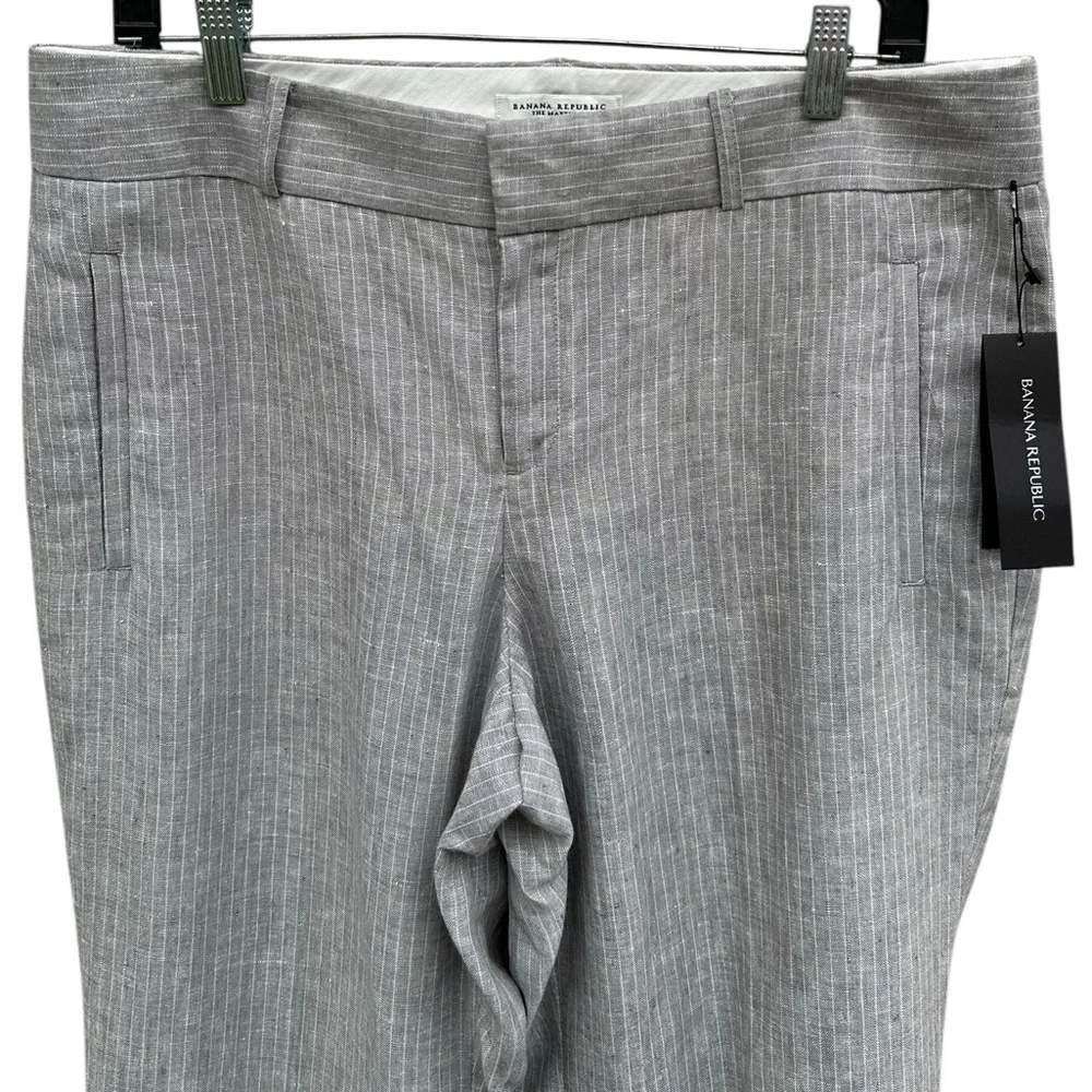 Banana Republic The Martin Fit Gray Pinstripe Dress Pants 100% Linen Size 12 - Picture 3 of 9